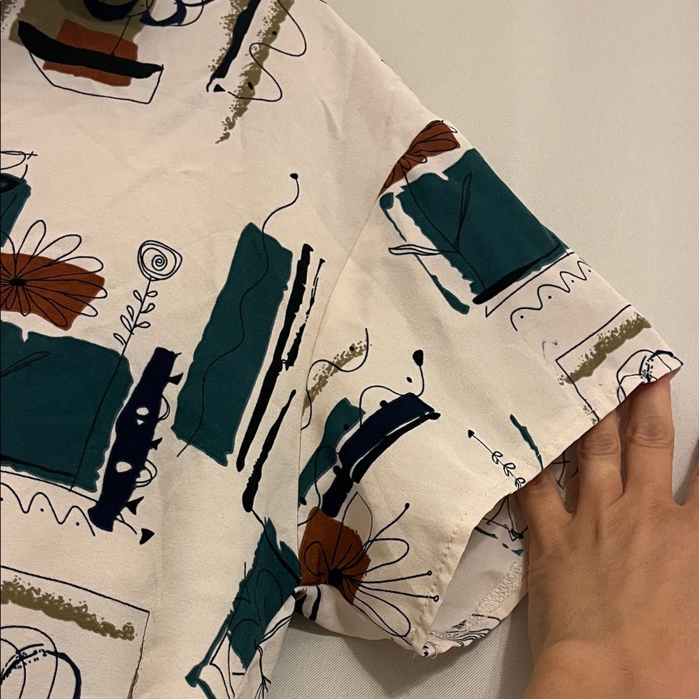 Lioness women's  Abstract Print Button Down Shirt - Cream, Green, Brown - Picture 4 of 5